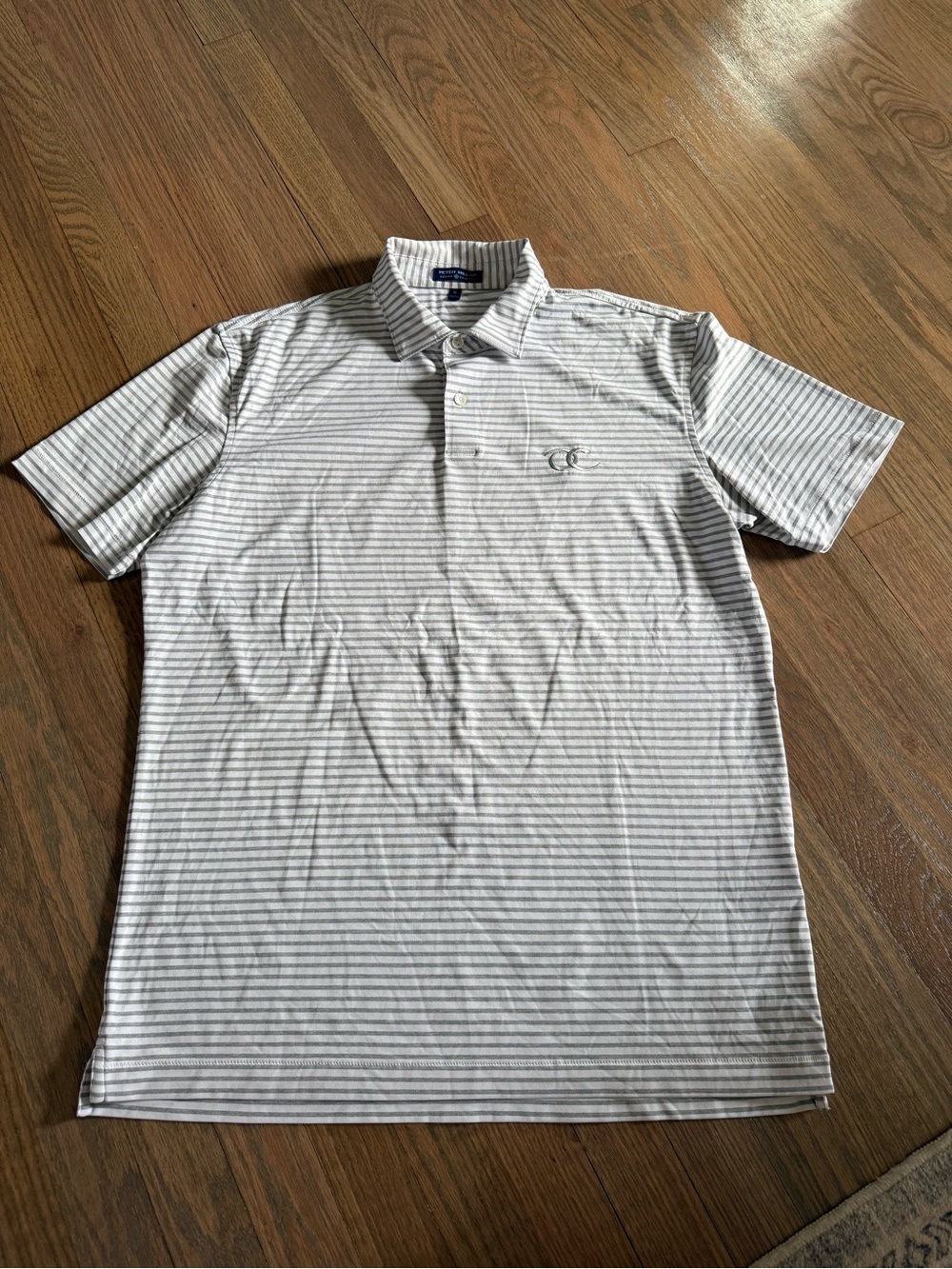 Peter Millar Men’s White and Light Gray Striped Polo